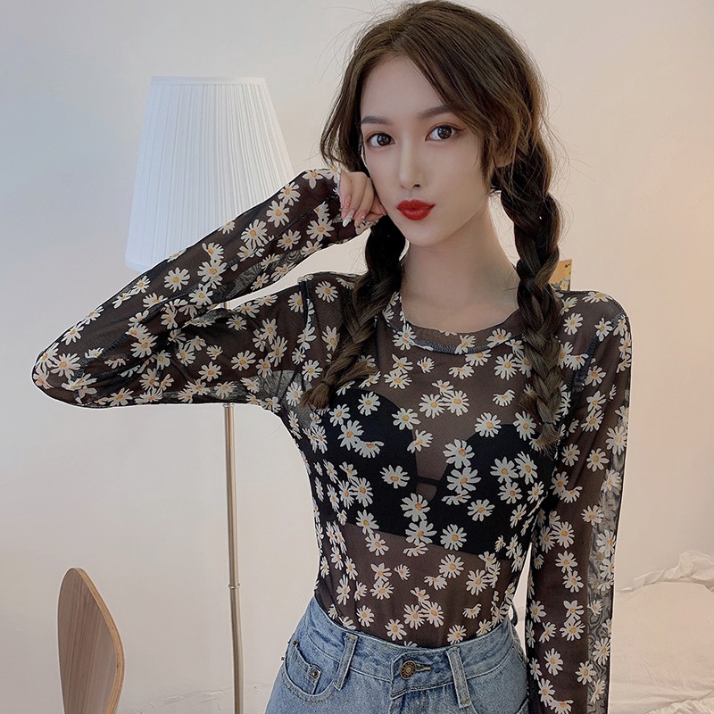 Fashion Korean Women Summer Beach Style Casual Floral Gauze Blouse Sunscreen Bikini Cover Up Tops T-shirt | BigBuy360 - bigbuy360.vn