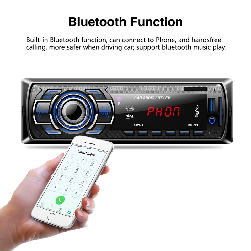 RK522 Đài phát thanh xe hơi Bluetooth kỹ thuật số Máy nghe nhạc MP3 USB / SD / AUX-IN / EQ / FM Radio loa bluetooth