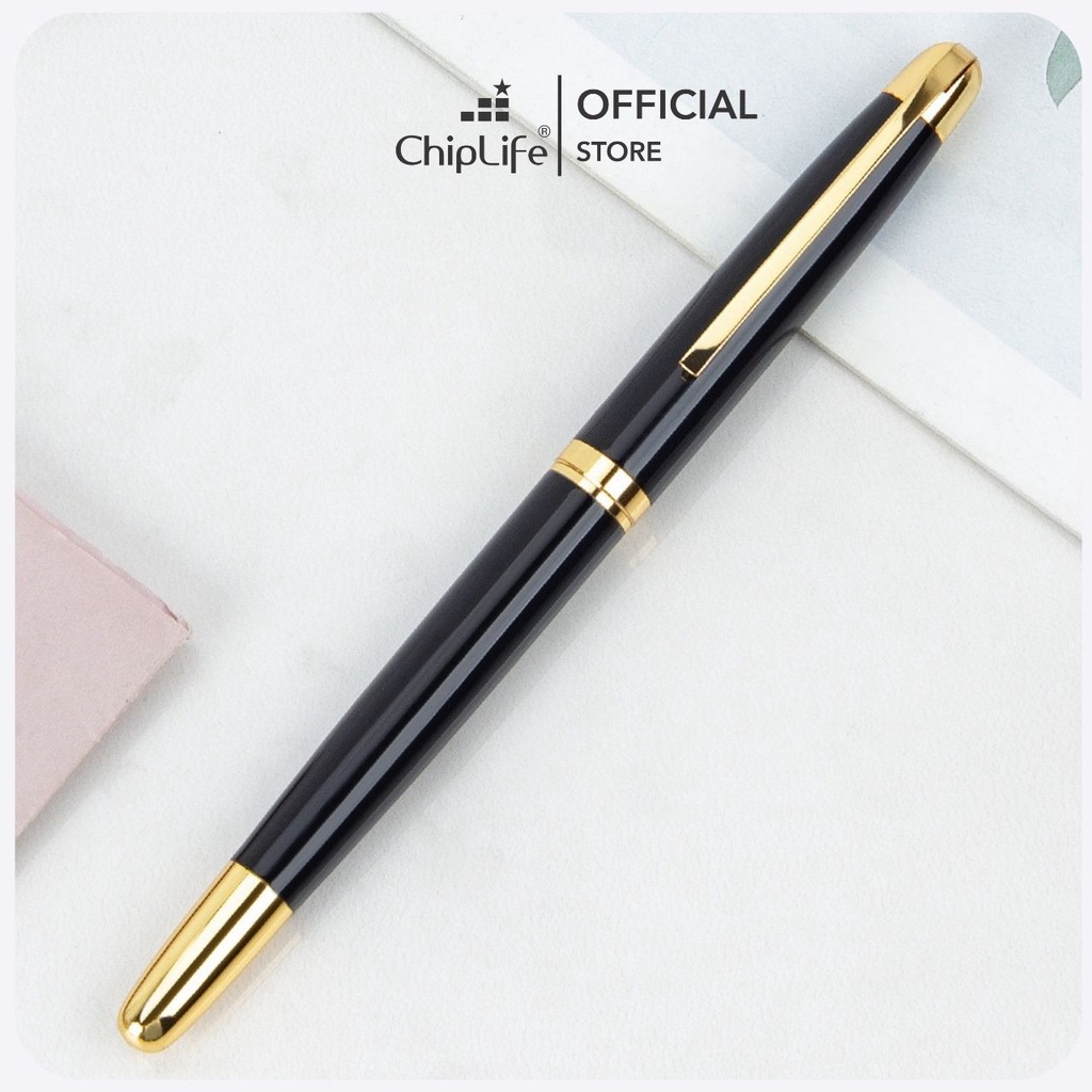 Bút ký doanh nhân CHIPLIFE P032 khắc tên - ngòi 0.5mm mực xanh đen viền vàng