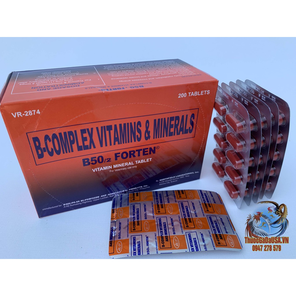 Thuốc Nuôi Gà Đá B-Complex B50/2 FORTEN Cung Cấp Hổn Hợp Các Vitamin Và Khoáng Chất ( 5 Vỉ 50 Viên)