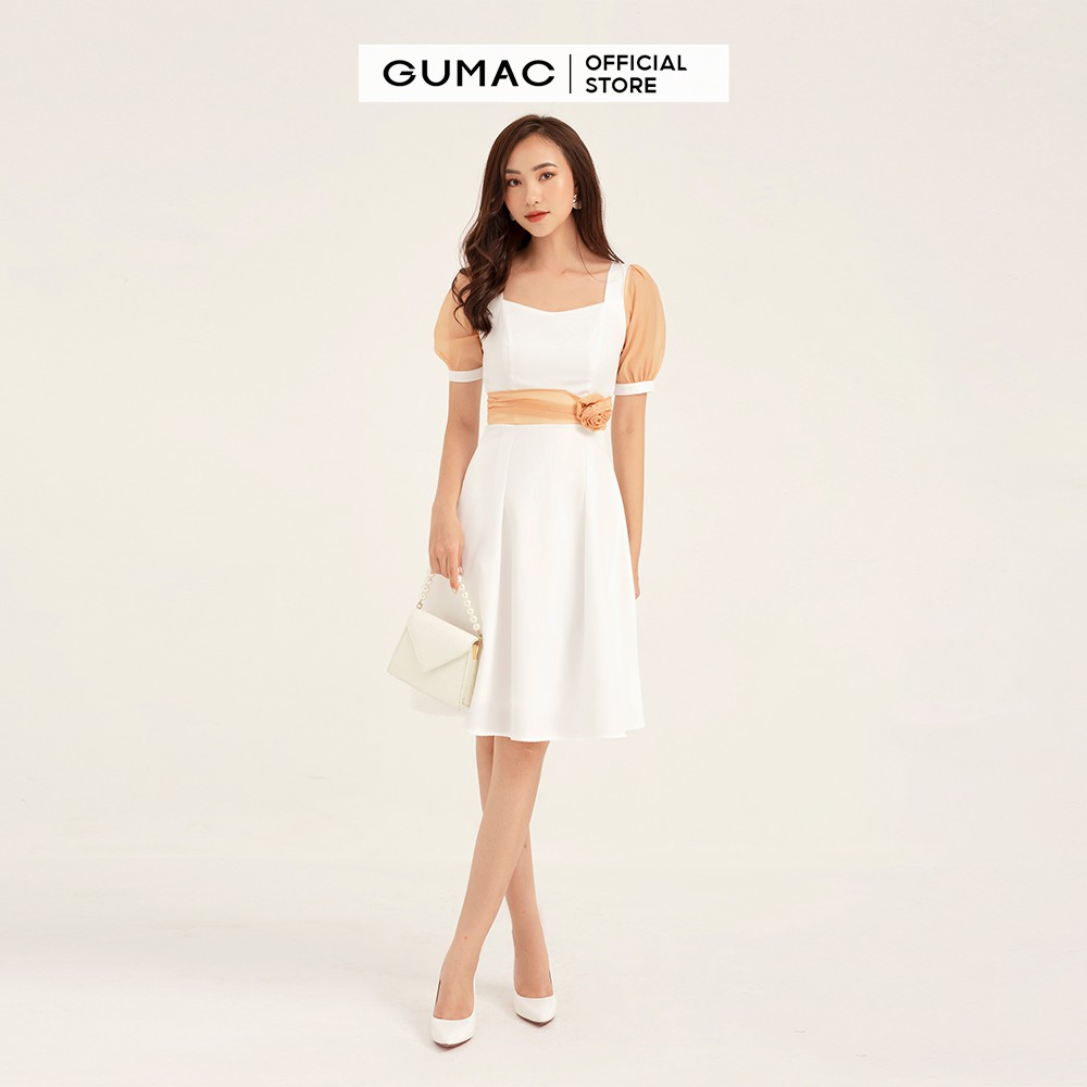Đầm nữ ôm eo GUMAC tay ngắn phối màu, đủ size màu trắng DB159 | BigBuy360 - bigbuy360.vn