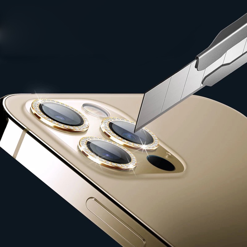Nắp dán đính đá bảo vệ ống kính camera Cho iPhone 14 15 13 12 11 Pro Max / 14 15 Plus