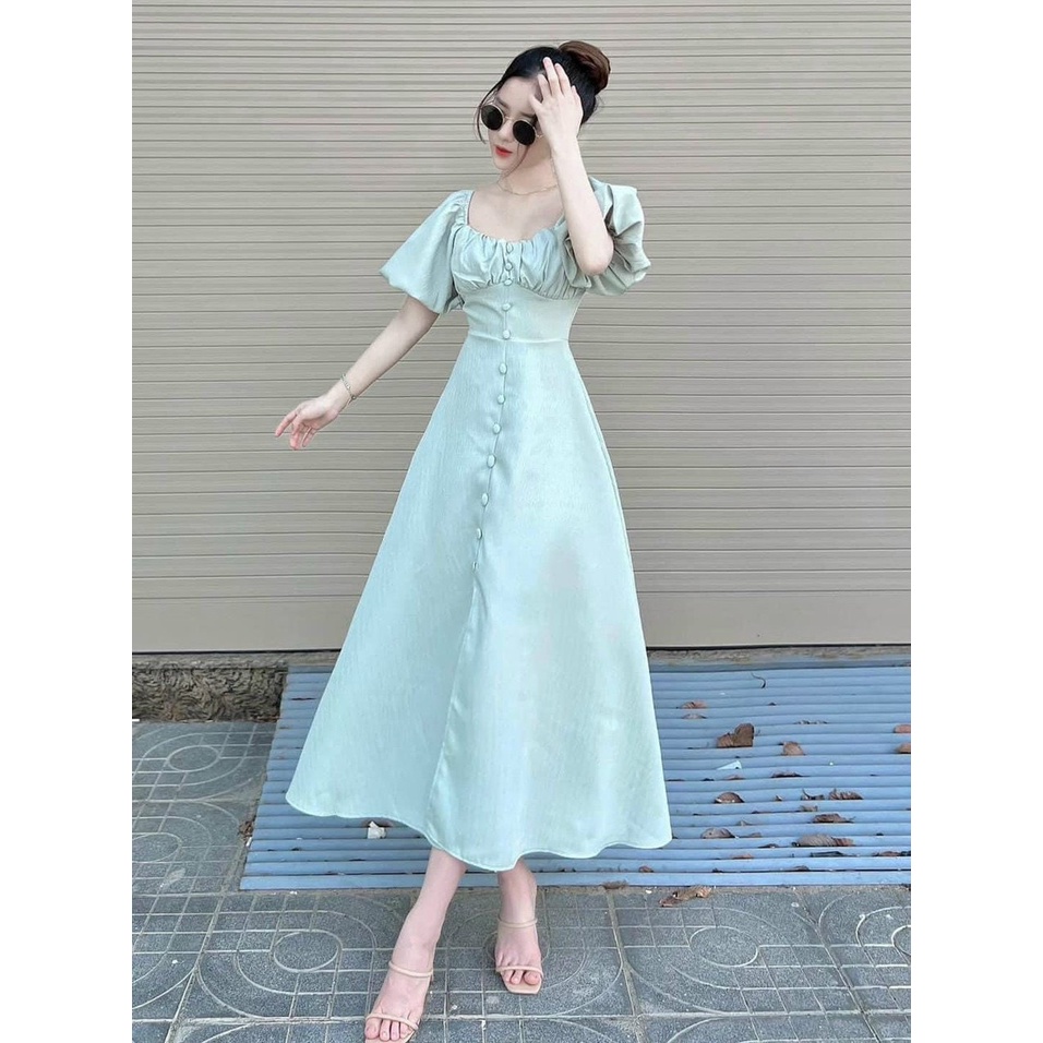 Đầm nữ cổ vuông tay phồng nút bọc nữ tính Mity Dress