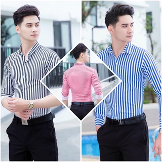 Áo sơ mi - áo sơ mi nam kẻ - chất liệu lụa cao cấp, chất vải mềm mịn, dáng slimfit