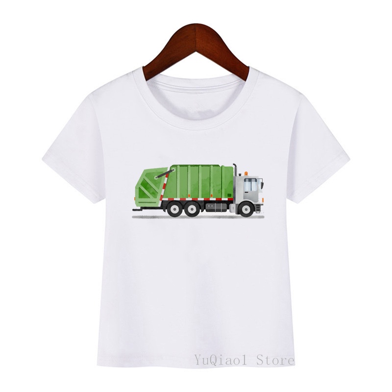 Áo Thun In Hình Xe Xây Dựng / Chó Bull / Xe Tải Hoạt Hình Cho Bé Trai 3-13 Tuổi