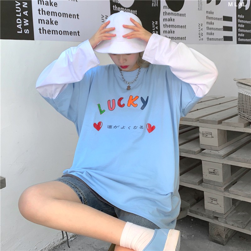 Áo Thun Tay Dài Thu Đông Unisex LUCKY Ráp Tay Ulzzang