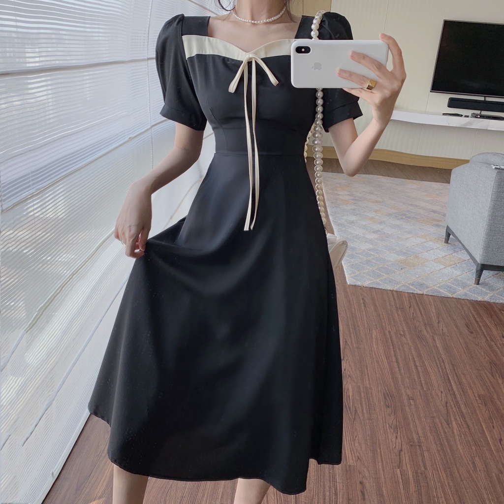 Tea Break Bellflower Đầm Dáng Dài Ôm Eo Phong Cách Pháp Cổ Điển Thời Trang Cho Nữ