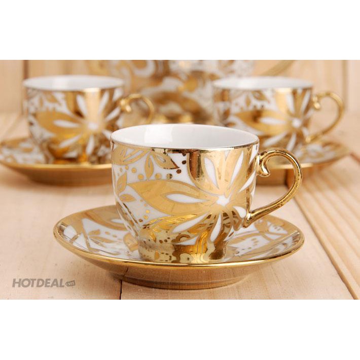 [ảnh thật] Bộ ấm trà 6 ly hoàng gia nhũ vàng - Bộ trà ấm tách uống trà cao cấp