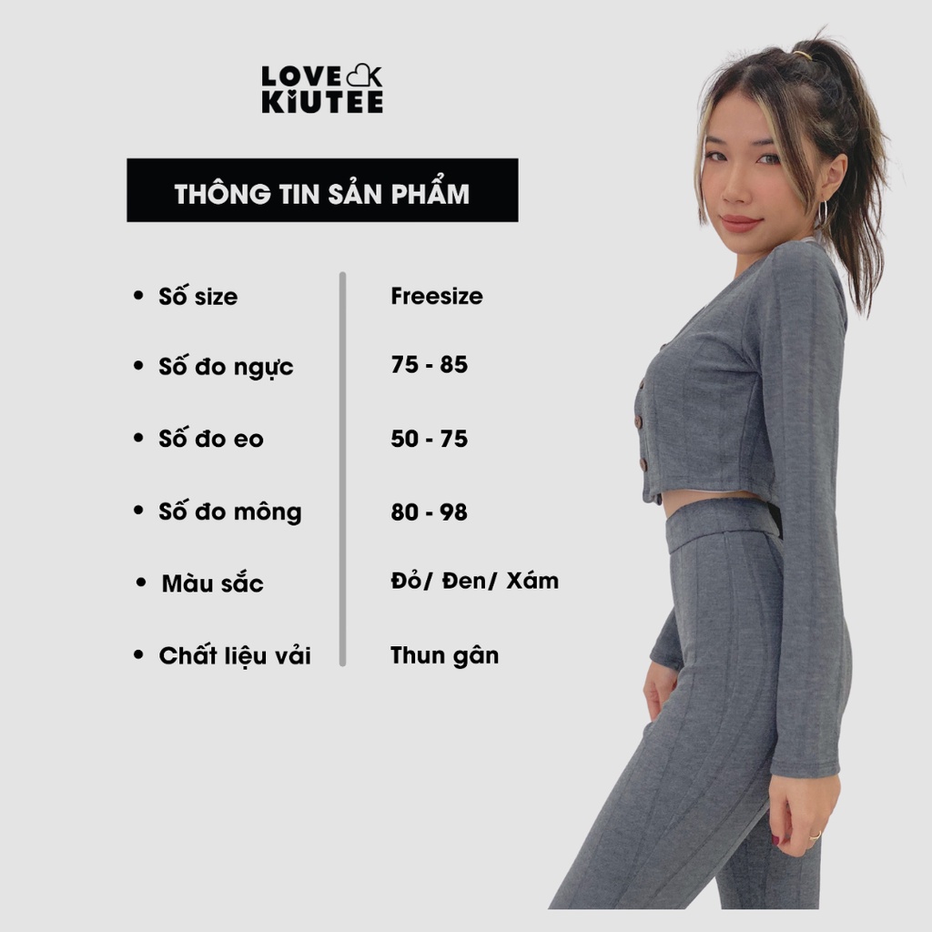 Áo ngắn tay dài nút gỗ Button Front Croptop vải co dãn LOVEKIUTEE