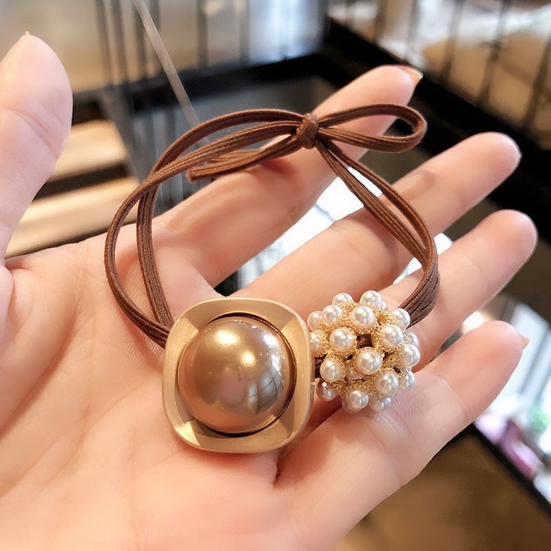 Dây Cột Tóc Cao Su Co Giãn Đính Bóng Hợp Kim Đơn Giản Và Tươi Tắn Phong Cách Hàn Quốc Cho Nữ