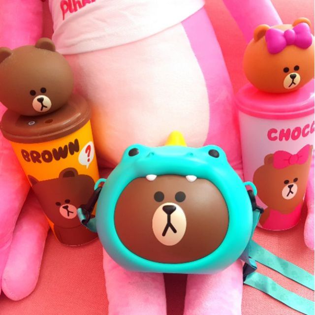Túi đựng đa năng Gấu Brown cosplay khủng long/heo hồng, đựng bắp CGV