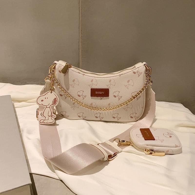 Set túi đeo vai đeo chéo túi xách kẹp nách nữ siêu chất kèm ví nhỏ kèm hình bé cún ẢNH THẬT