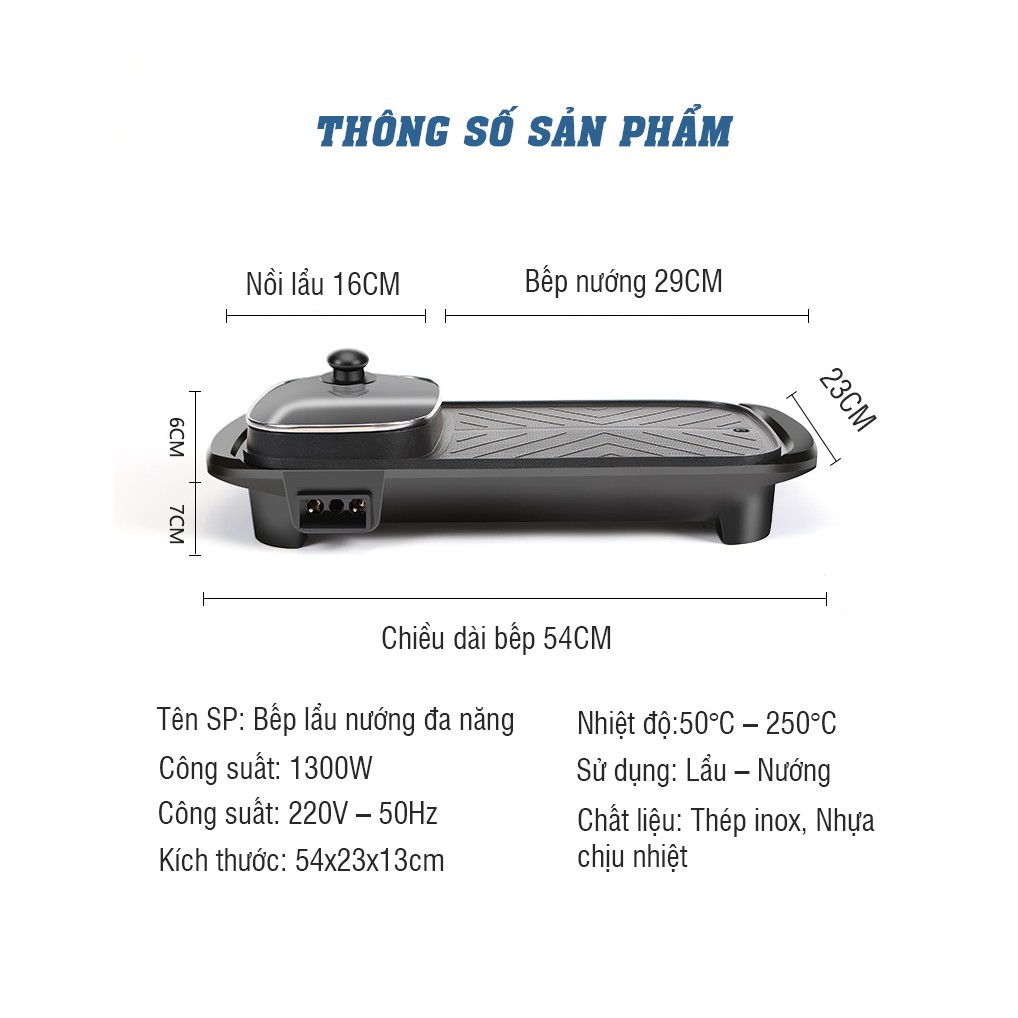 Bếp Nướng Lẩu 2 Ngăn Dài ⚡ ĐA NĂNG ⚡ Nồi lẩu nướng điện 2 trong 1 tiết kiệm điện năng- GD201
