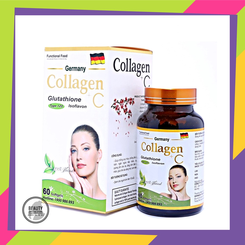 ￼Viên uống đẹp da Collagen + C bổ sung Vitamin A E C giảm nám sạm da Hộp 60v