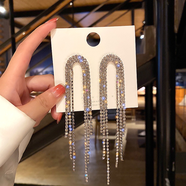 Khuyên tai dáng dài hình hoa đính kim cương giả bằng bạc 925 sang trọng cho nữ