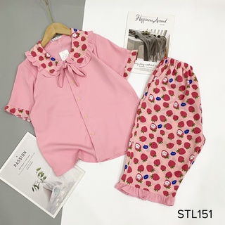 Bộ Pijama đồ ngủ cộc lửng lụa mango cổ tiểu thư
