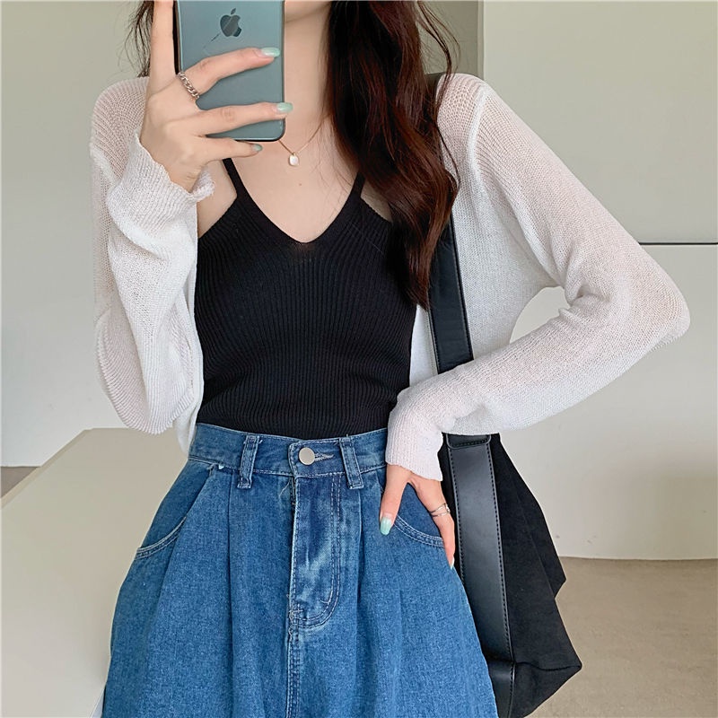 Áo Khoác cardigan Dệt Kim Mỏng Nhẹ Màu Trong Suốt Tay Dài Chống Nắng Thời Trang Mùa Hè Cho Nữ