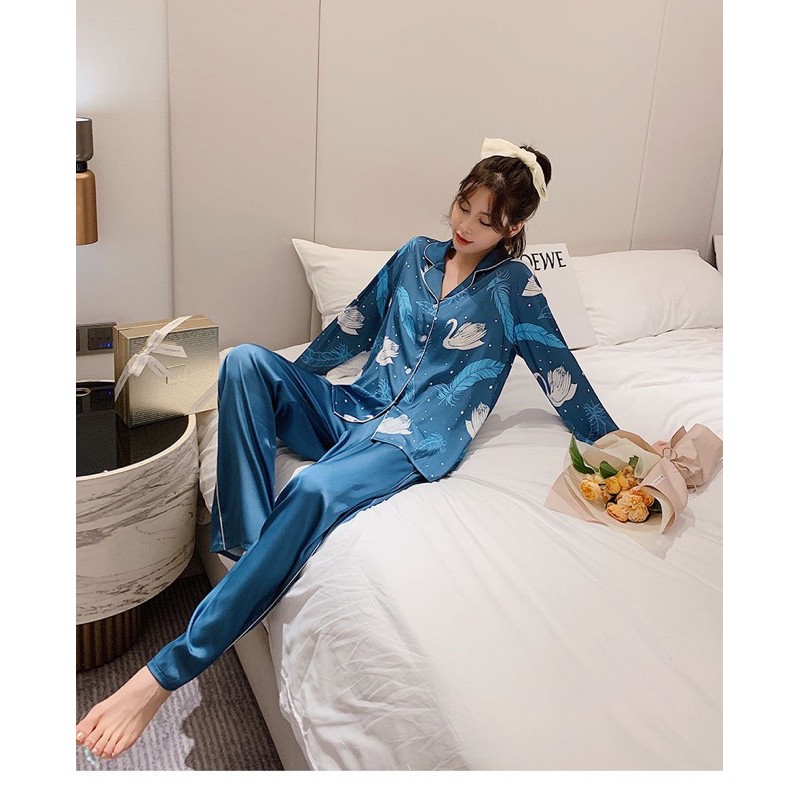 Bộ Pizama tay dài hình hạt lụa QC Cao Cấp Y075