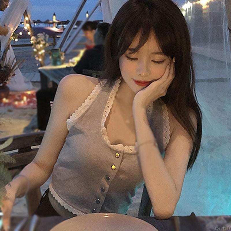 Áo Sát Nách Phối Ren Hoa Phong Cách Hàn Quốc