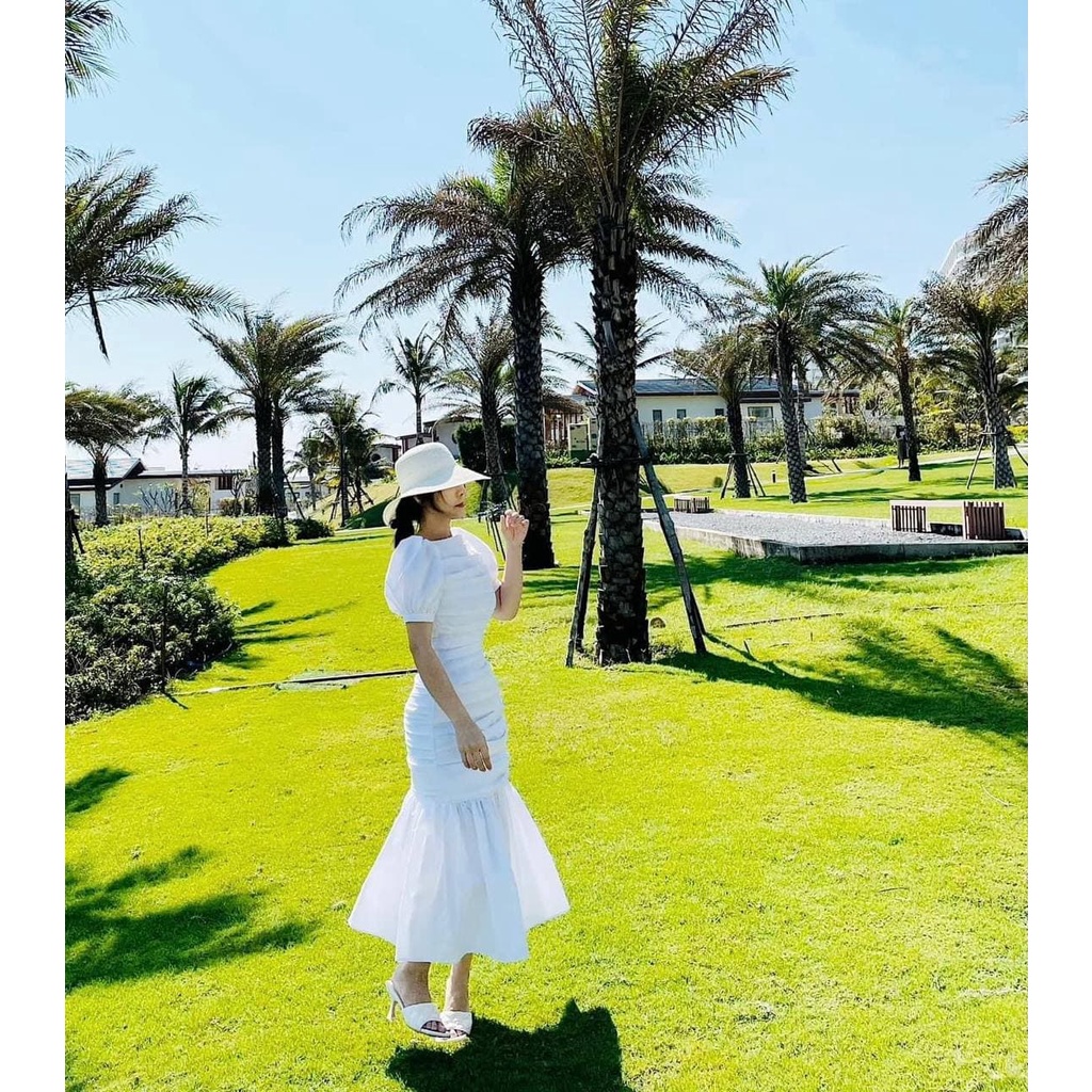 Đầm Xếp Ly Thân Tay Bồng Cổ Ngang MORI, maxi sang chảnh đi tiệc dạo phố TN1370 | BigBuy360 - bigbuy360.vn