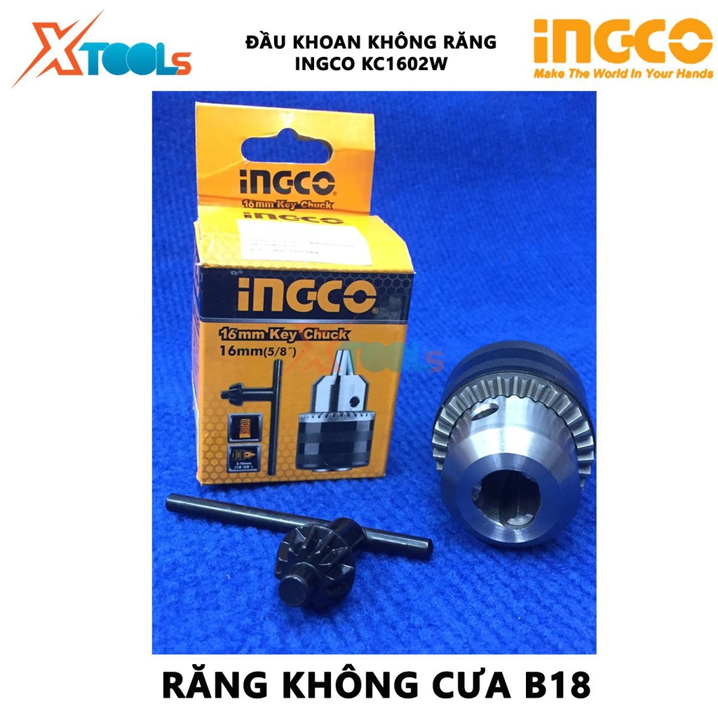 Đầu khoan không răng INGCO KC1602W đầu máy khoan khả năng khoan 3-16mm, không răng cưa b18, kèm 1 khóa vặn 80mm chuyên d