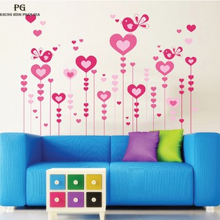 Decal dán tường decal trang trí trái tim hồng 2 BINBIN PK75