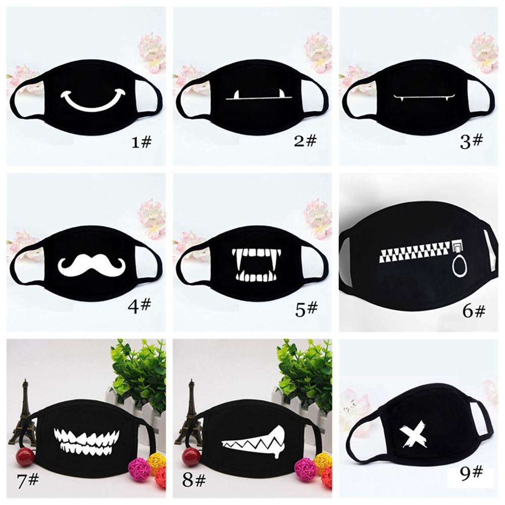 Khẩu trang chống bụi bằng vải cotton màu đen in hình dễ thương cho cả nam và nữ | BigBuy360 - bigbuy360.vn