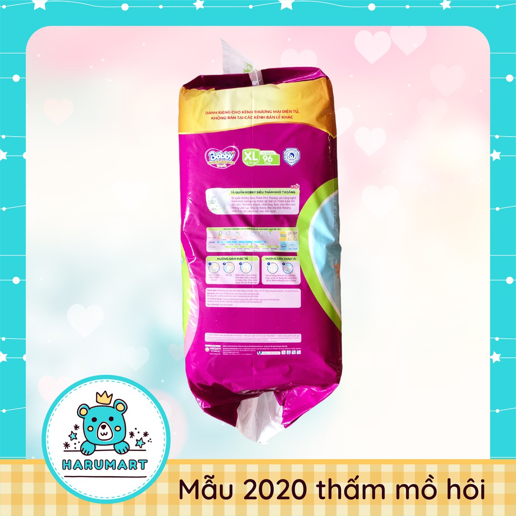 Bỉm tã quần Bobby có chứa gạo non Mega Jumbo M120/L104/XL92/XL84/XXL84
