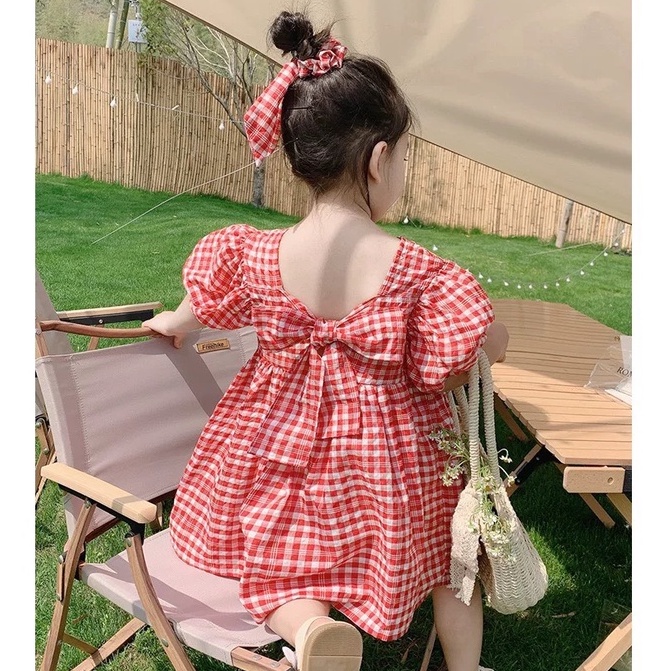 Váy đầm tay bồng bo chun công chúa bé gái 8-20kg tặng kèm tuban