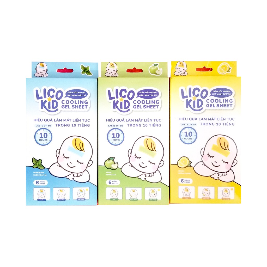 [HIỆU QUẢ 10H] HỘP 6 MIẾNG - MIẾNG DÁN HẠ SỐT NHANH AN TOÀN CHO BÉ LICO KID NHIỀU HƯƠNG - BÉ KHỎE, MẸ YÊN TÂM