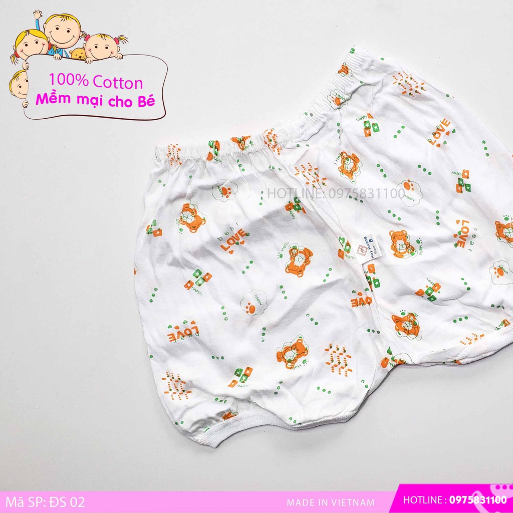 Quần đùi sơ sinh 100% cotton made in việt nam ( sơ sinh - 2 tuổi ) Vải Trắng họa tiết nhỏ khắp quần