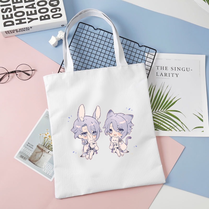 Túi tote vải đen trắng in hình AYATO KAMISATO game GENSHIN IMPACT anime chibi tiện lợi anime chibi thời trang đeo vai
