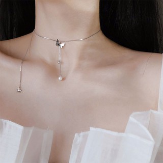 Bow tassel pearl necklace women's Korean clavicle chain ins net red simple temperament personality student jewelry