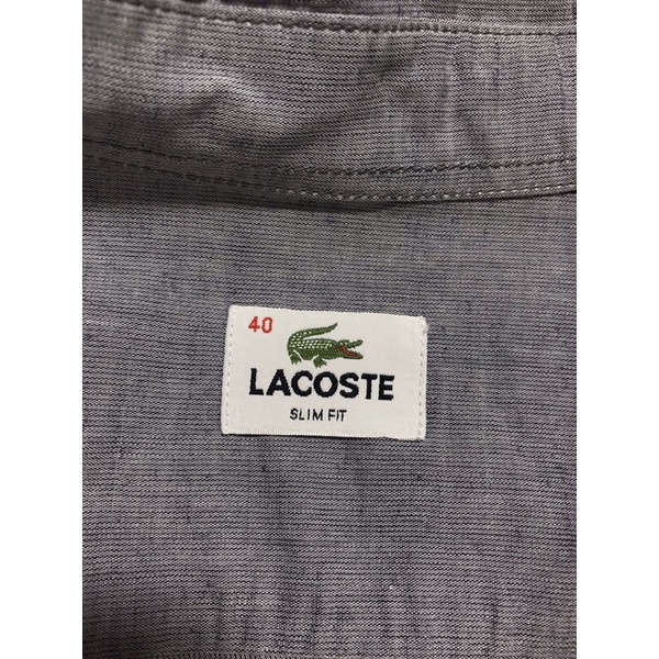Áo sơ mi Nam dài tay hiệu Lacoste màu xám size 40 fit 65kg m7