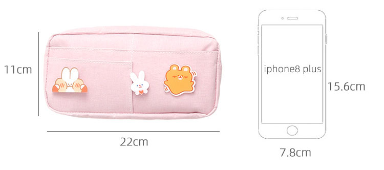 School Supplies kawaii Large Capacity Pencil Case Storage Canvas Pencil Bag Cute Makeup Bag for Girl Kids Gift w/ Badge