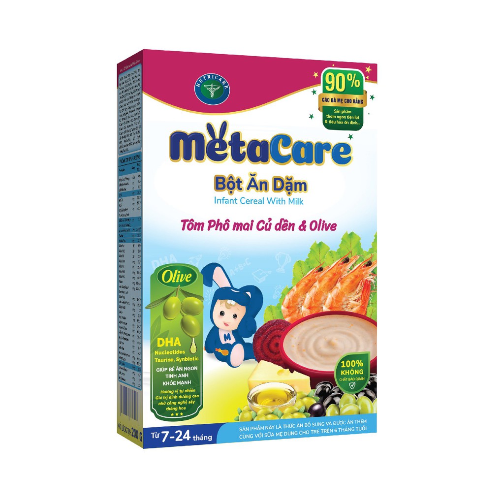 Bột ăn dặm Nutricare Metacare Tôm phô mai củ dền olive (200g)