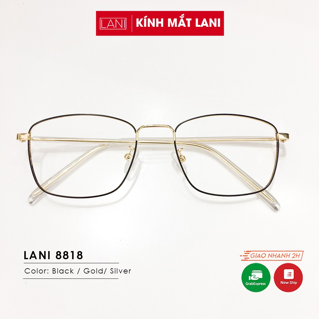 Gọng kính cận nam nữ dáng chữ nhật kim loại mảnh nhẹ nhàng nhiều màu LANI 8818