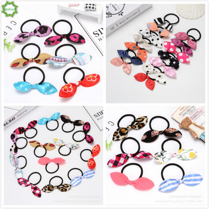 (Hàng Mới Về) Dây Buộc Tóc Đính Nơ Tai Thỏ 1 Màu Ngẫu Nhiên Cho Nữ