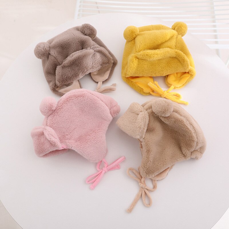 Mũ Cotton Mềm Mại Màu Trơn Đính Quả Bông Dễ Thương Cho Bé