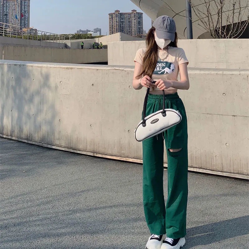 COZOKC COZOK Set Áo thun ngắn tay in họa tiết + quần ống rộng COZOK lưng cao thời trang cho nữ