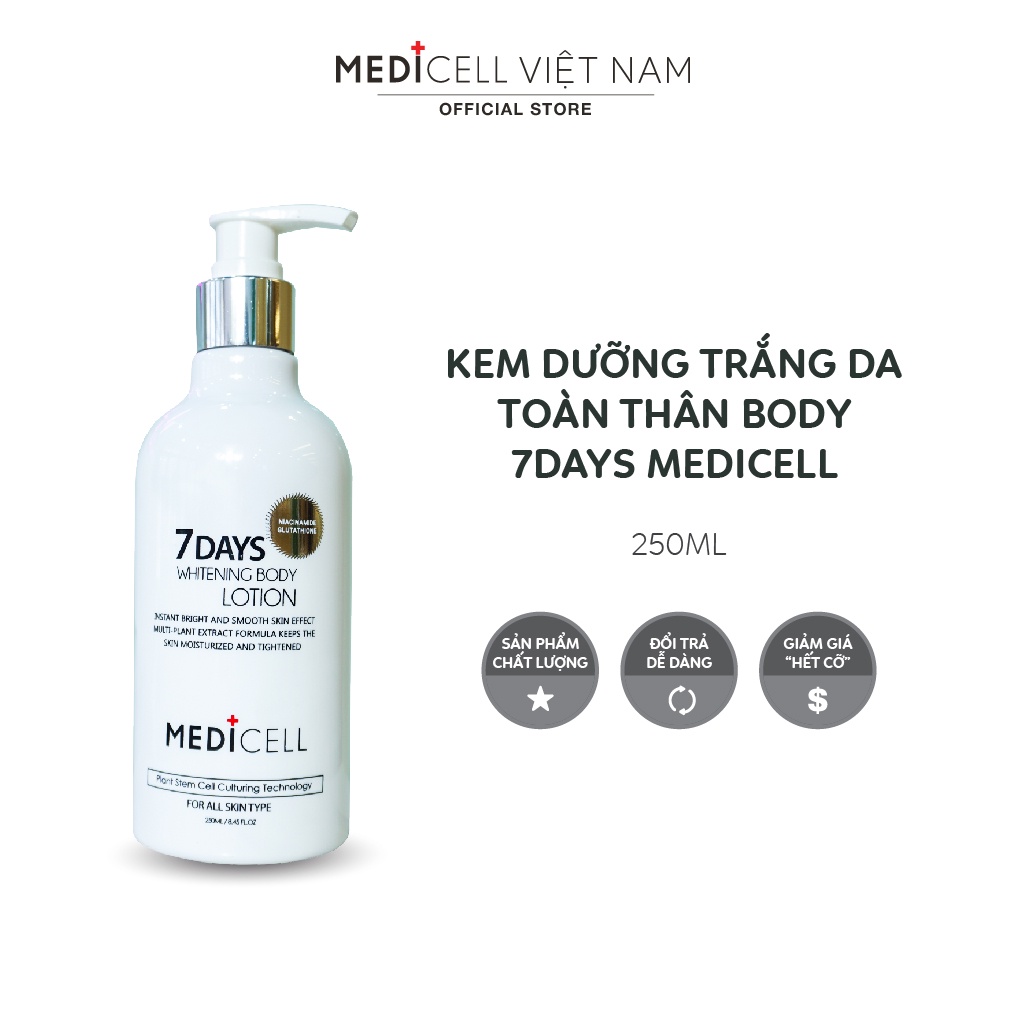 Kem dưỡng trắng, nâng tone body 7days Medicell, bảo vệ và nuôi dưỡng da toàn thân từ sâu bên trong - Chai 250ml