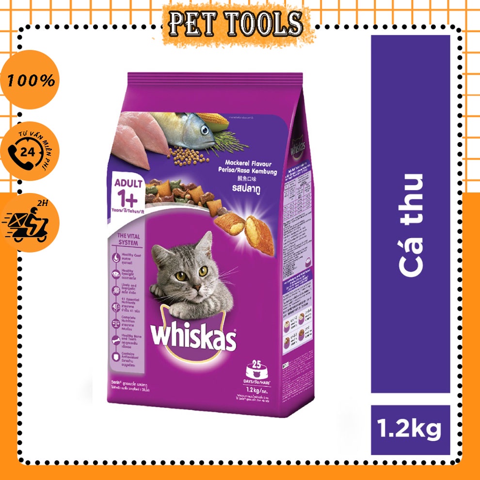 Thức ăn mèo lớn whiskas vị cá thu gói 1,2kg