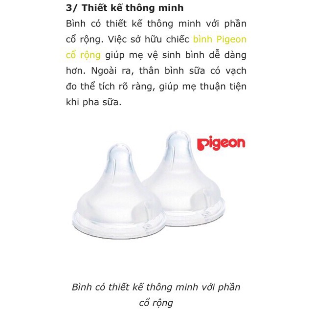 Bình sữa Pigeon 160ml / 240ml / 330ml cổ rộng PP Plus với núm vú silicone siêu mềm Plus