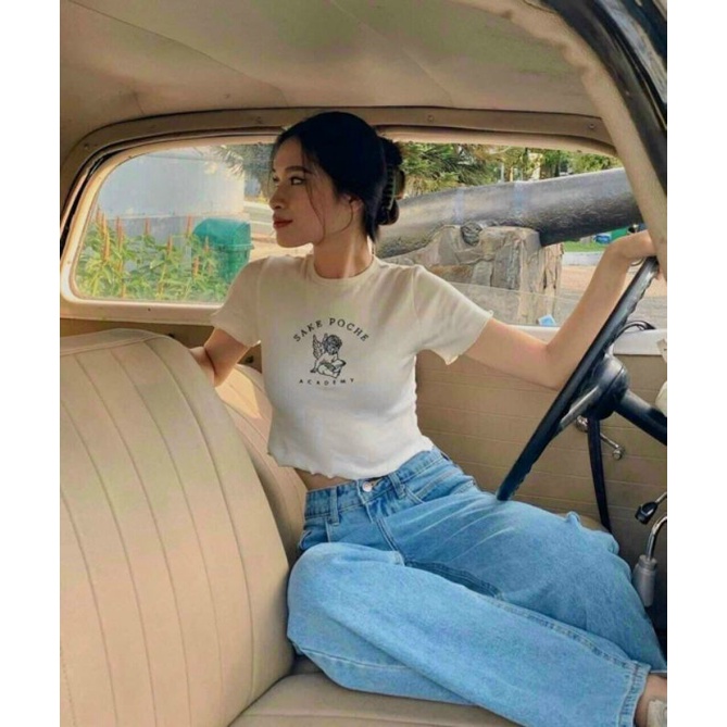 áo croptop phối viền line in