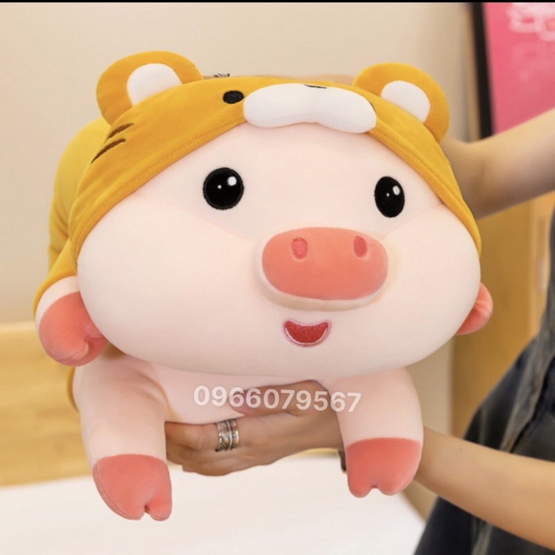 Gấu Bông Heo nằm cosplay Hổ size 1m4 Siêu to,Gối ôm Heo mũ Hổ Có Khoá Kéo, Siêu mềm mịn