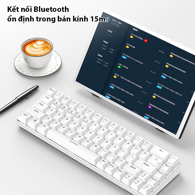 Bàn phím cơ Coputa bàn phím bluetooth không dây mini kết nối điện thoại laptop máy tính bảng Full LED XM68