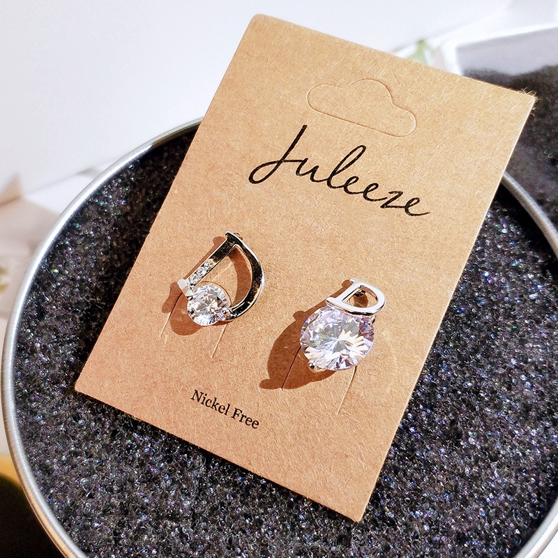 Khuyên tai JIUDUOLAN thiết kế chữ D thép titan màu bạc đính đá zircon nhân tạo phong cách Hàn Quốc thời trang cho nữ