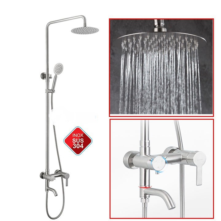 Bộ Sen cây tắm đứng NÓNG LẠNH INOX 304 (Kiểu tròn) HÀNG ĐÚC cao cấp - Lõi chia nước lớn chảy mạnh