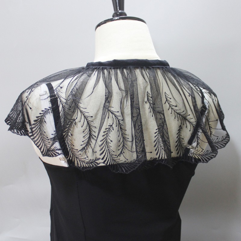 Cổ áo choàng giả lưới xếp ly thêu nổi lông vũ | BigBuy360 - bigbuy360.vn