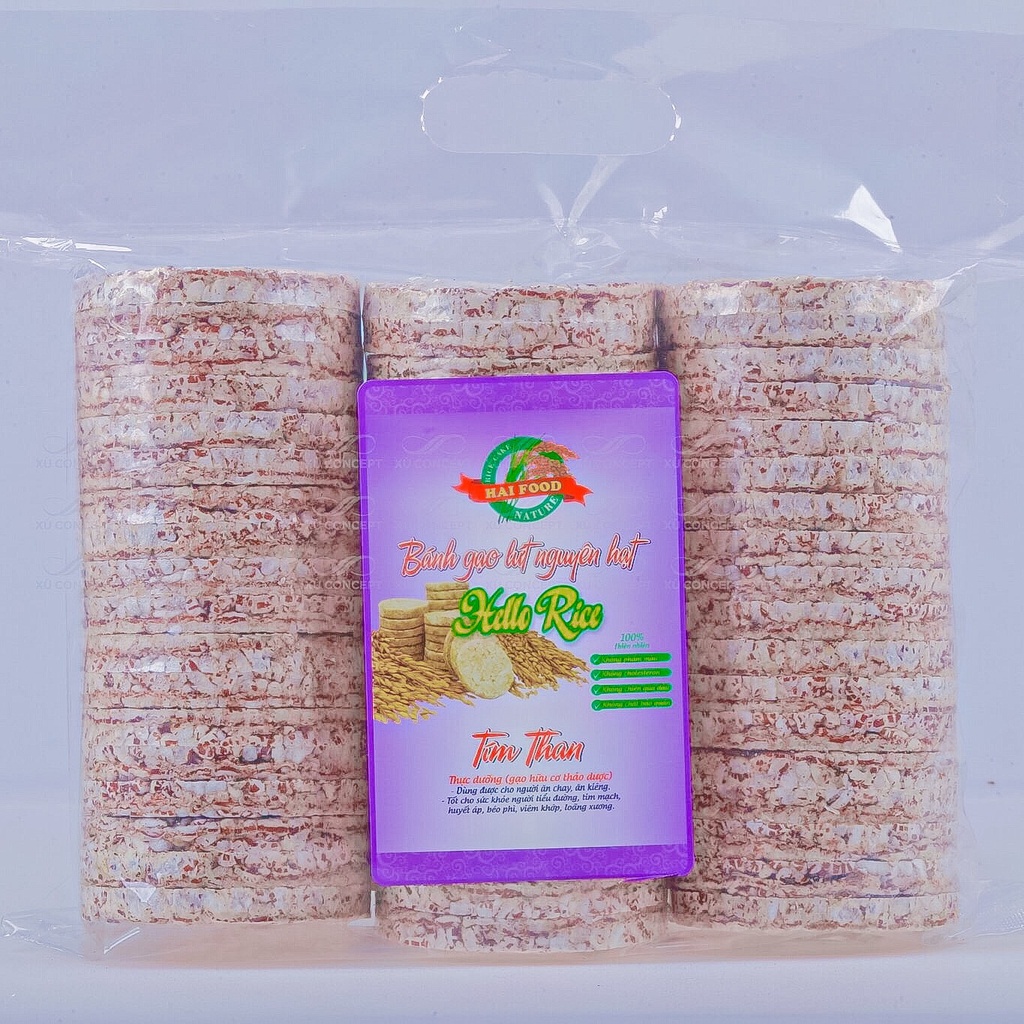 Bánh Gạo Lứt Nguyên Hạt Yến Mạch/Lứt Tím/Huyết Rồng Hello Rice Dùng Ăn Kiêng/ Eatclean / Healthy (Túi 400g) - Tôm Vàng